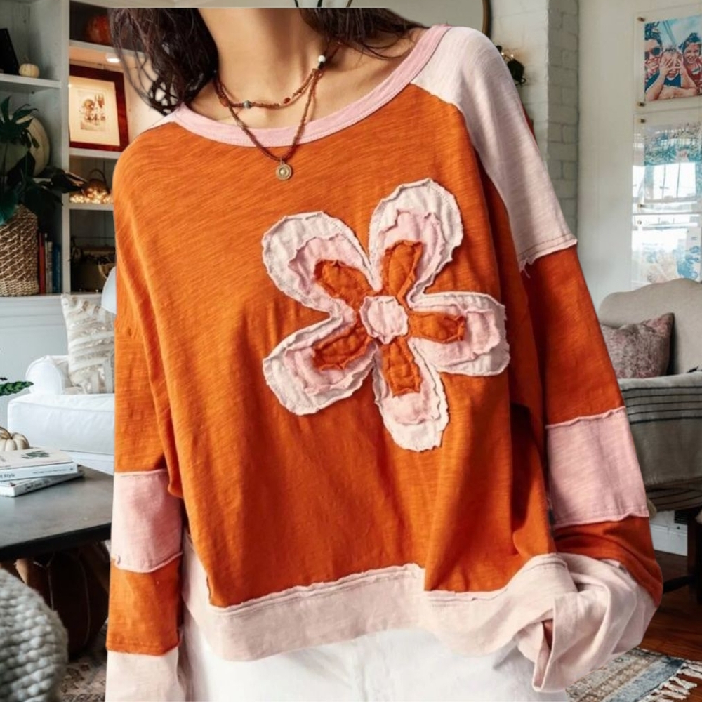 Boutique Orange Pink Patchwork Boho Bohemian Flor… - image 1
